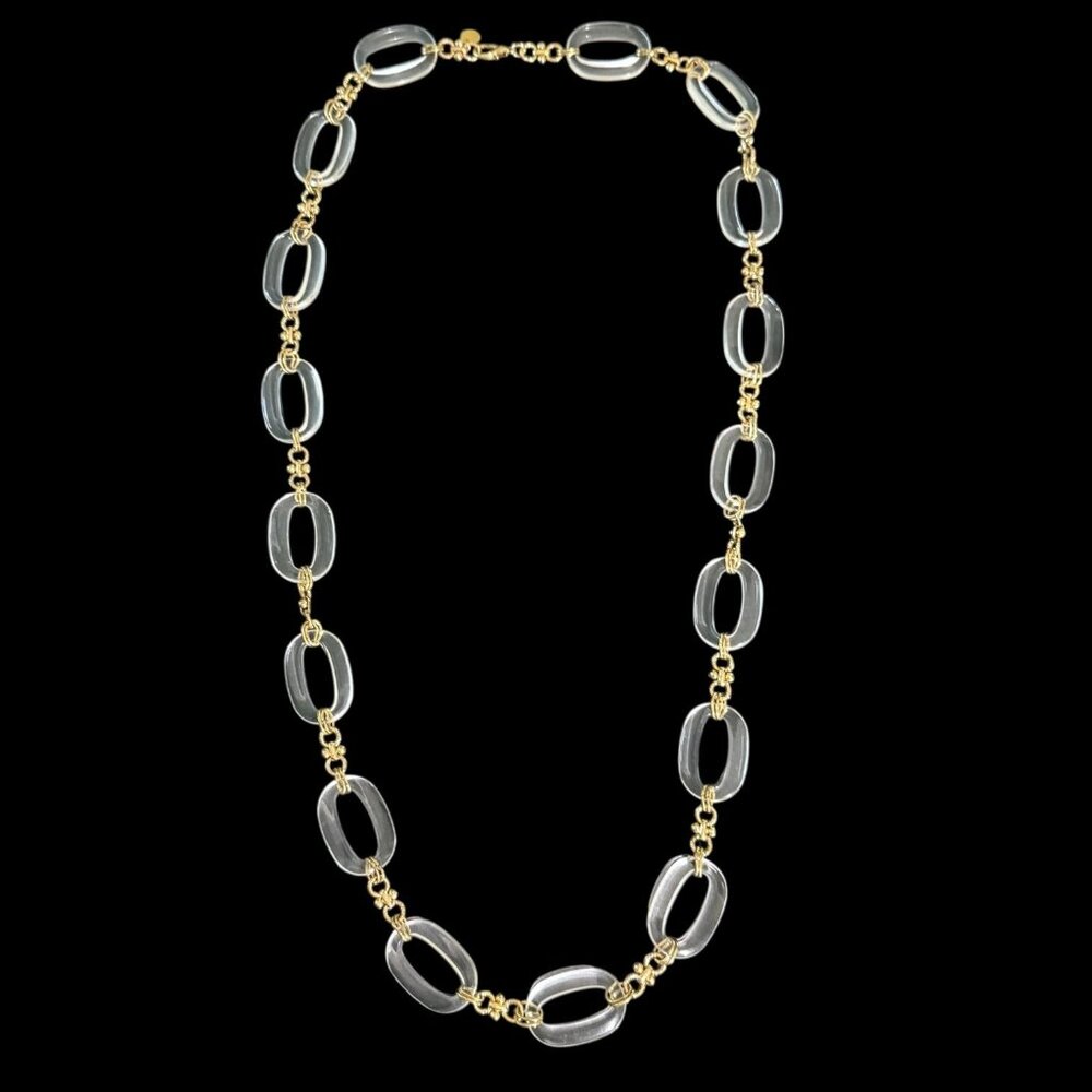 Talbots Gold-Tone Clear Lucite Oval Link Necklace 36" Vintage Inspired